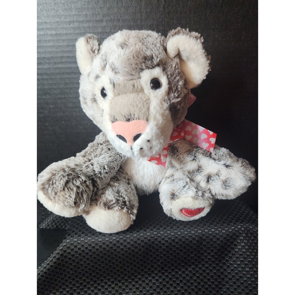 HugFun Snow Leopard Gray Beige White 15" Soft Cuddly Stuffed Plush Animal